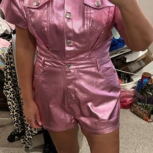 Peach Love California Metallic Pink Romper